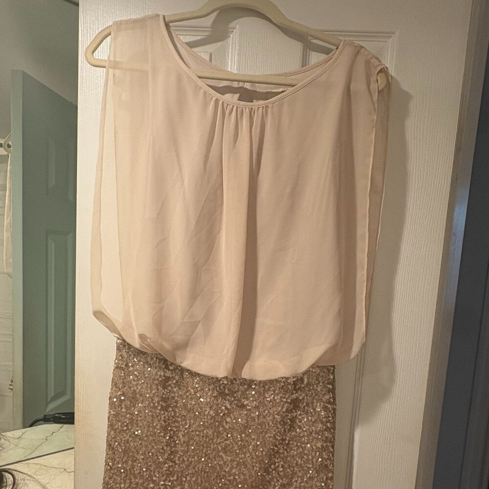 Aidan Mattox Champagne Sheer Sequined Blouson Cocktail Dress – Size 2 $90 OBO